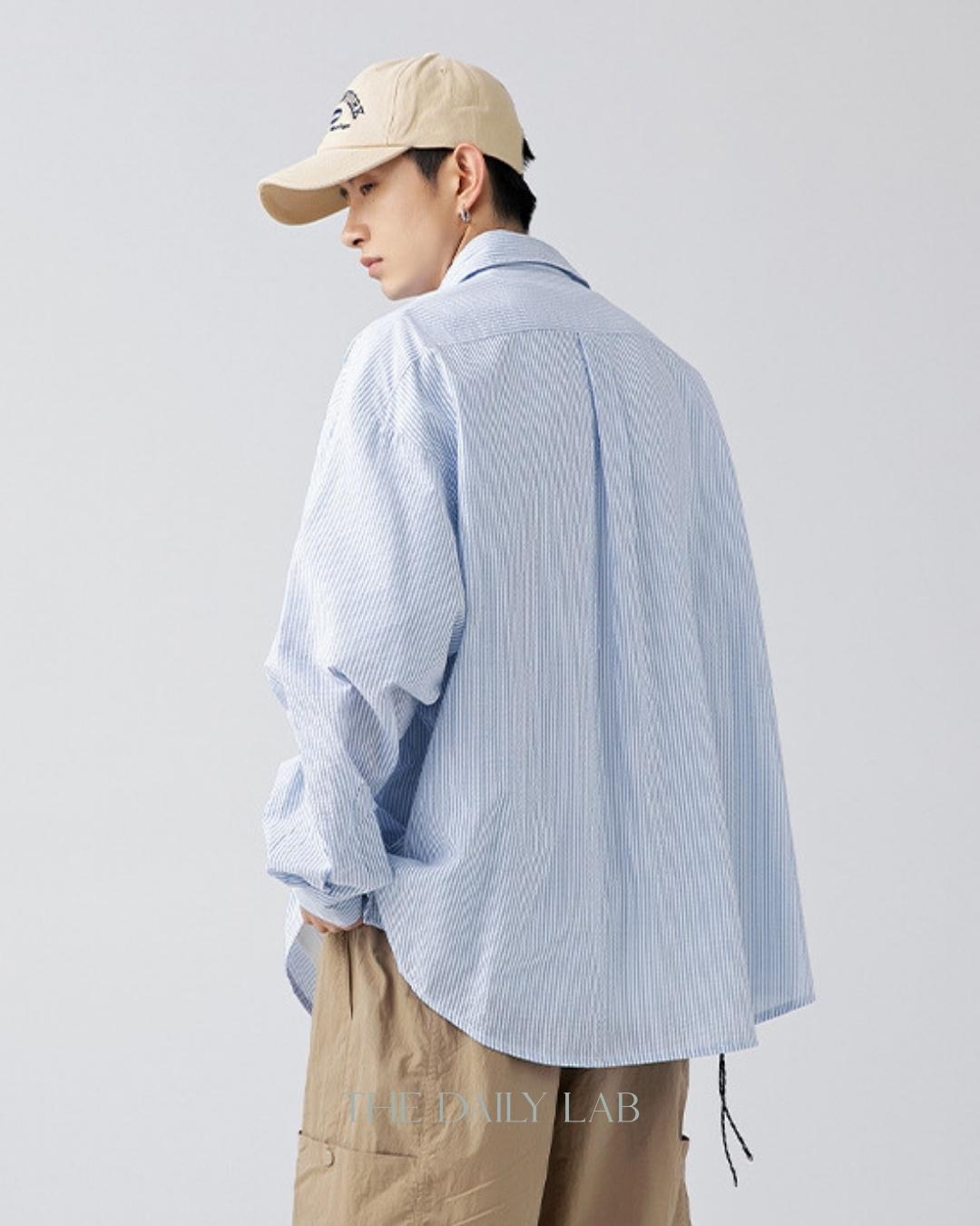 Dream Explorer Striped Line Overshirt in Light Blue