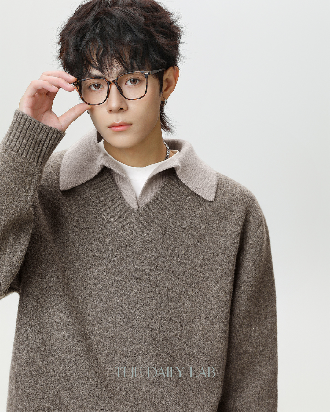 Vintage Lapel Knit Sweater Jacket in Grey Brown