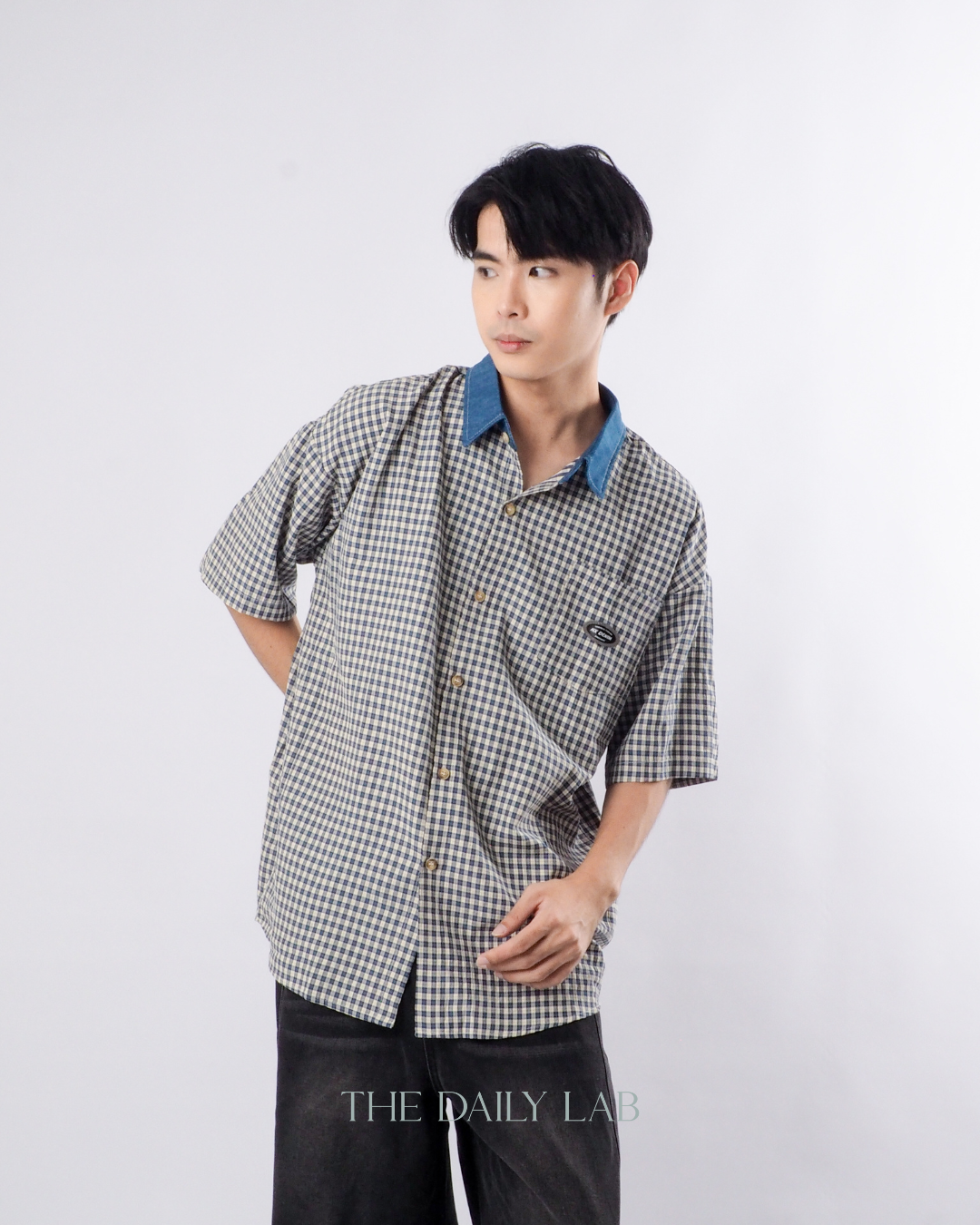 Japanese Vintage Plaid Denim Shirt in Blue