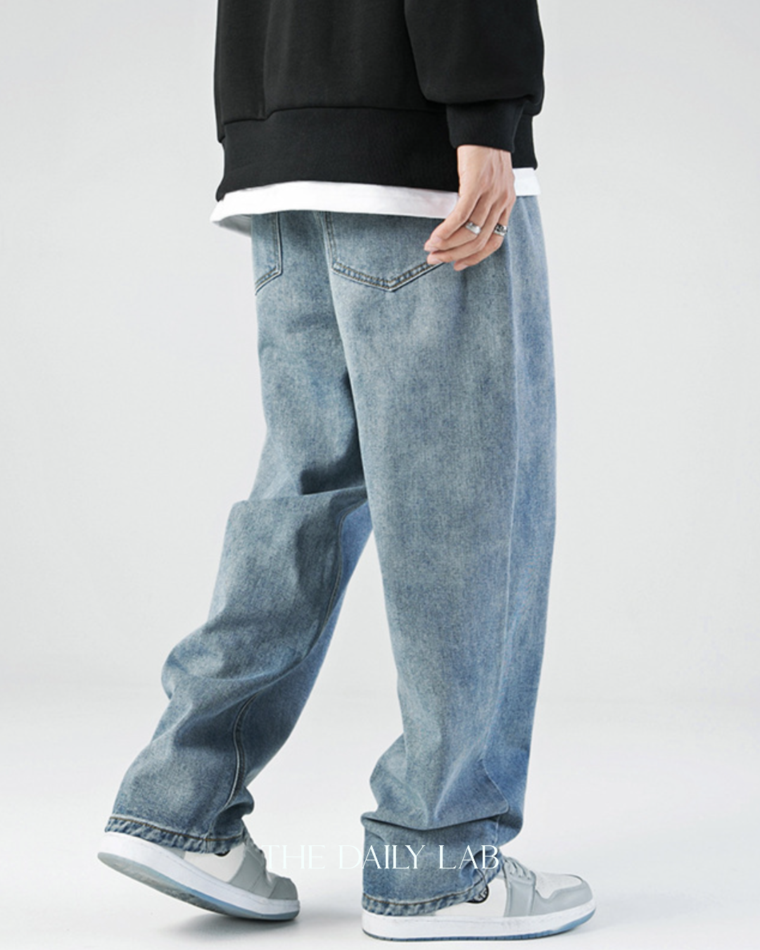 Washed Denim Wide Straight Jeans in Blue