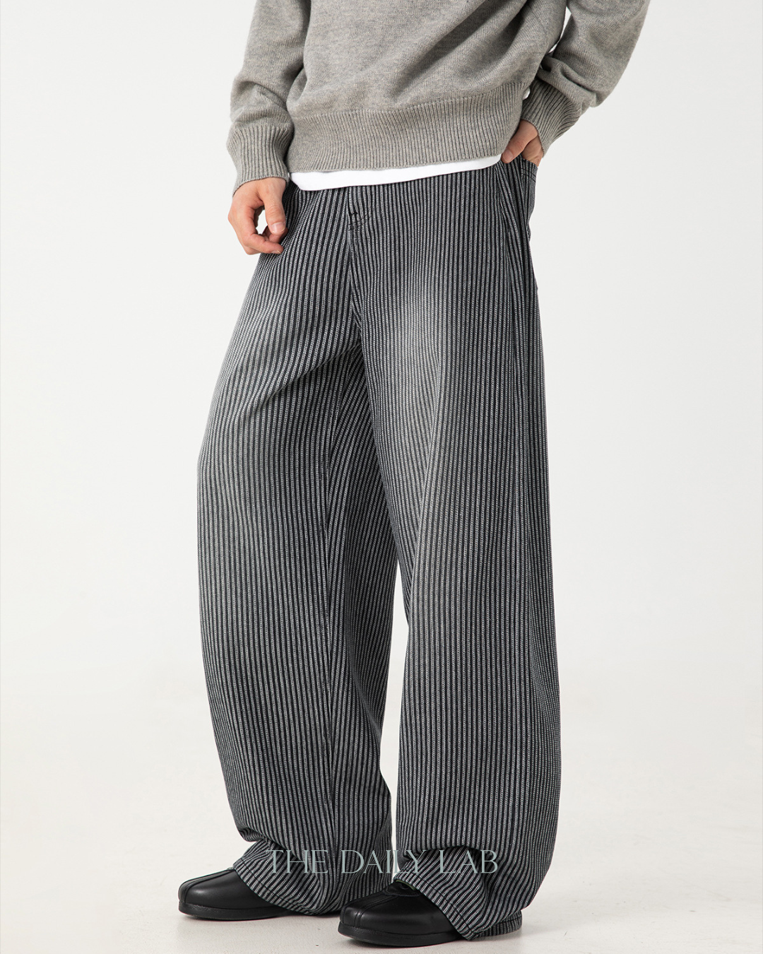 Vintage Washed Vertical-Stripe Jeans In Black