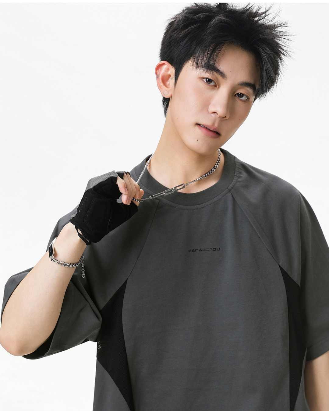 Raglan Mesh Tee in Light Grey