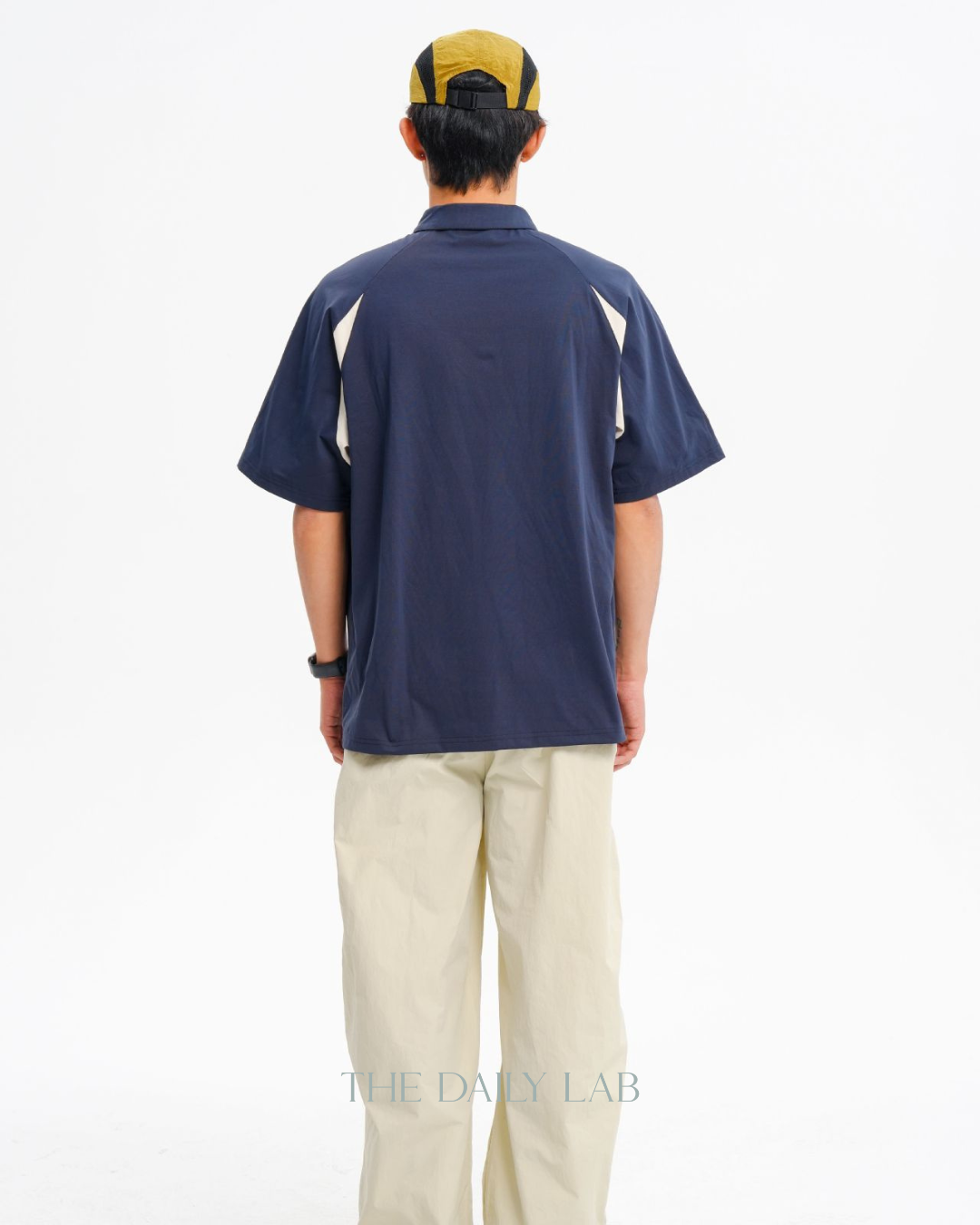 Logo Zipper Polo Shirt in Navy Blue