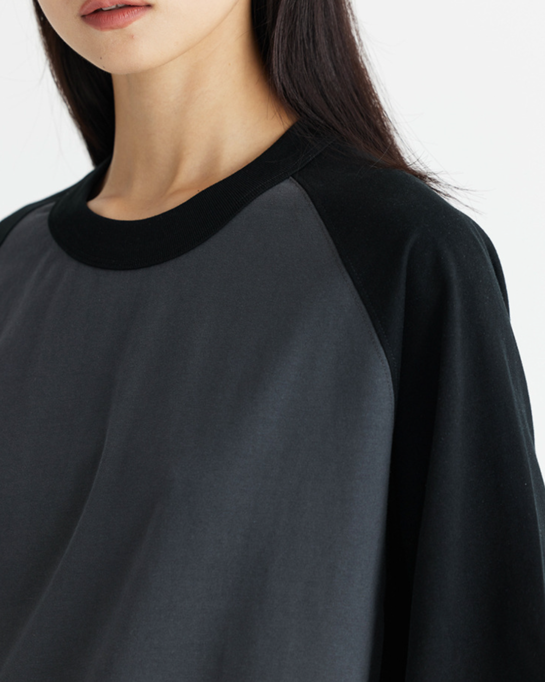 DualTone Patchwork Oversized Tee in Dark Grey