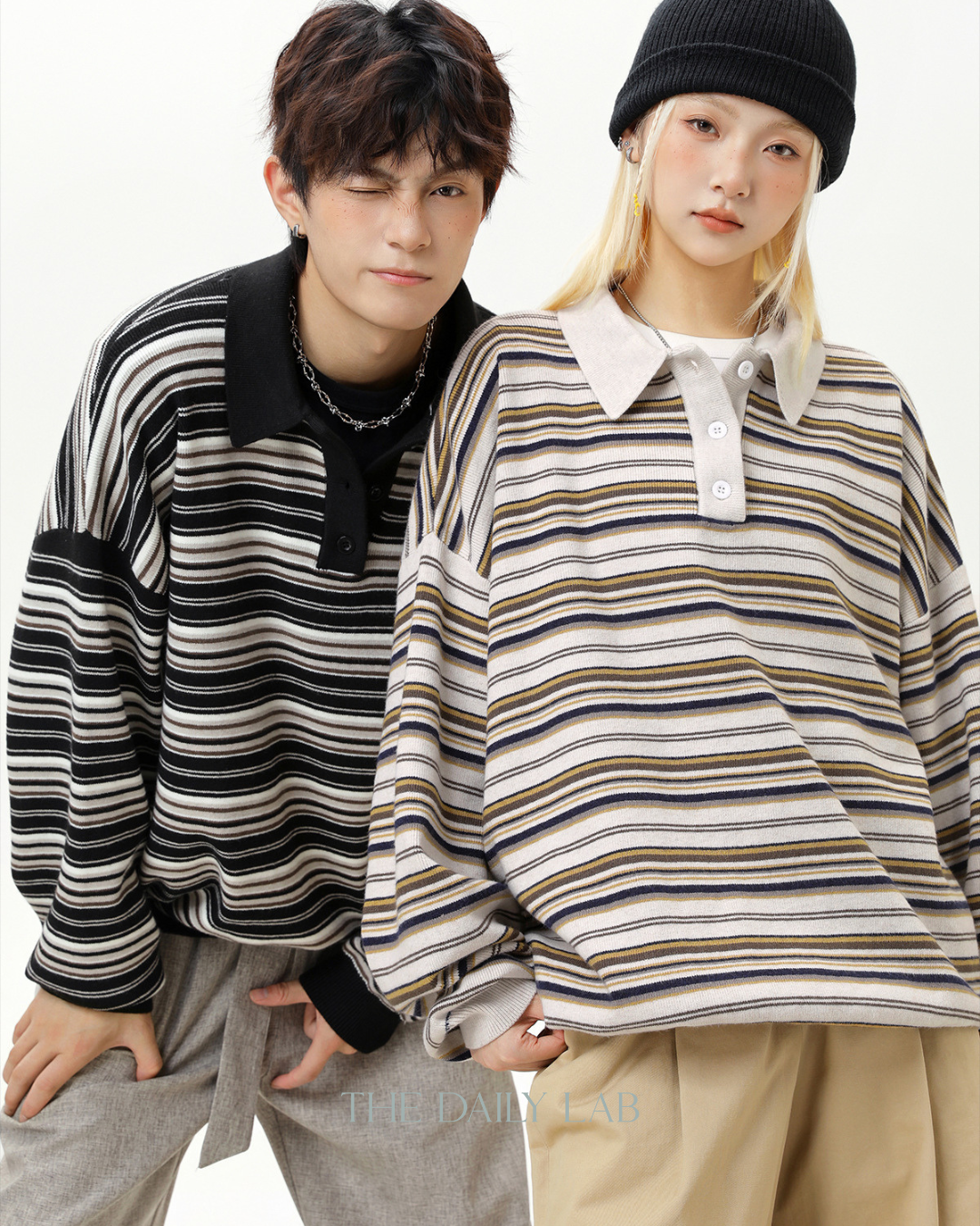 Vintage Striped Loose Casual T-Shirt in Black