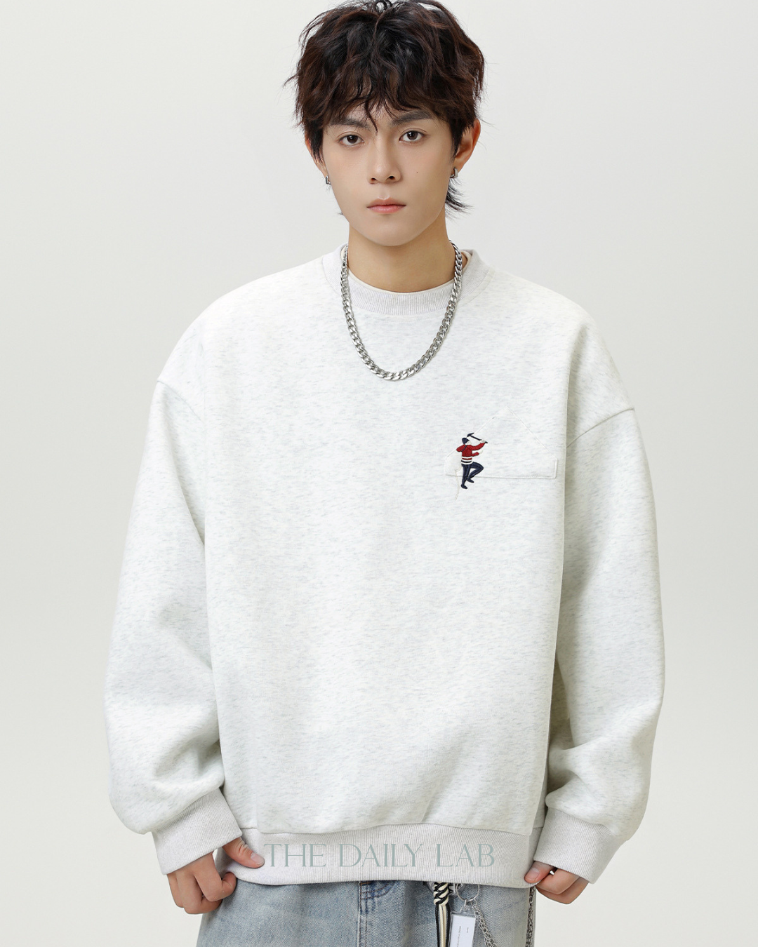 Heavyweight Crew Neck Sweatshirt Sports Jacket In White