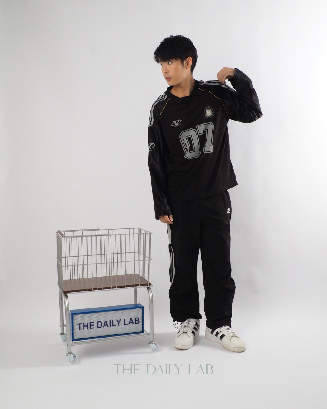 Vintage Mesh Long Sleeve Tee in Black