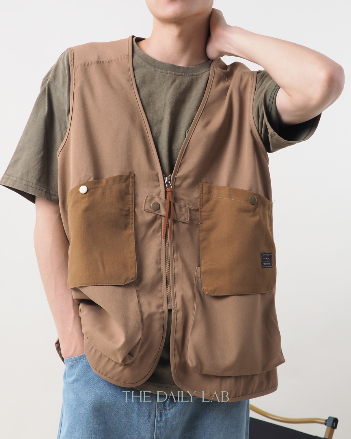 Pocketed Cargo Vest in Khaki