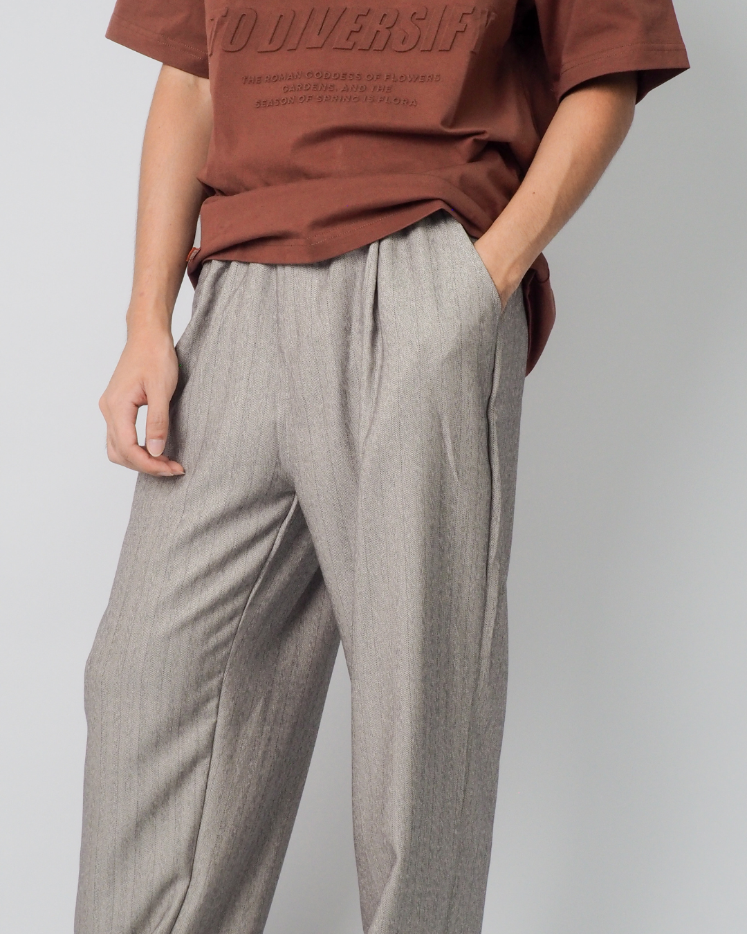 Double Waist Stripe Pants in Light Grey
