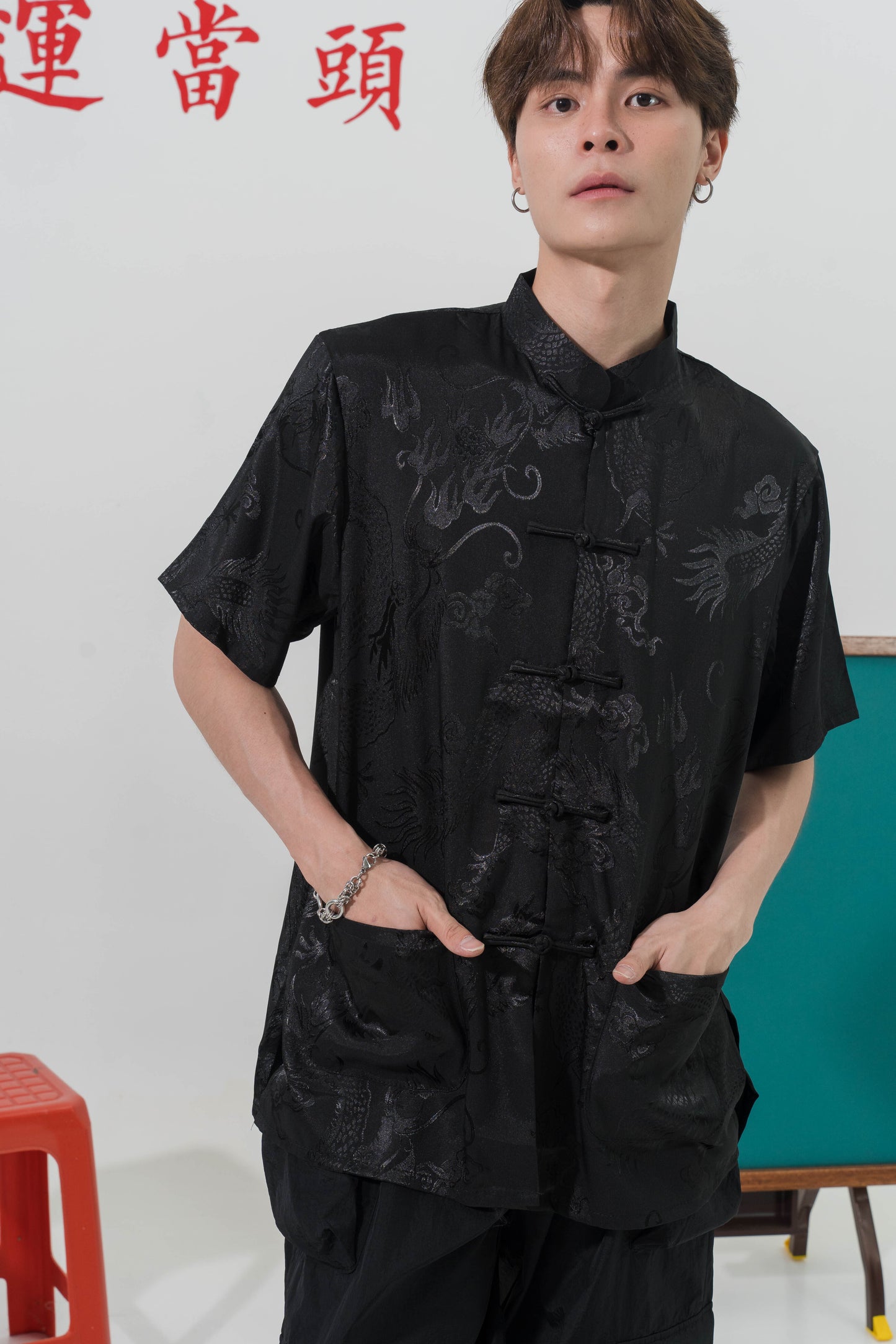 Vintage Chinese Dragon Tang Suit in Black