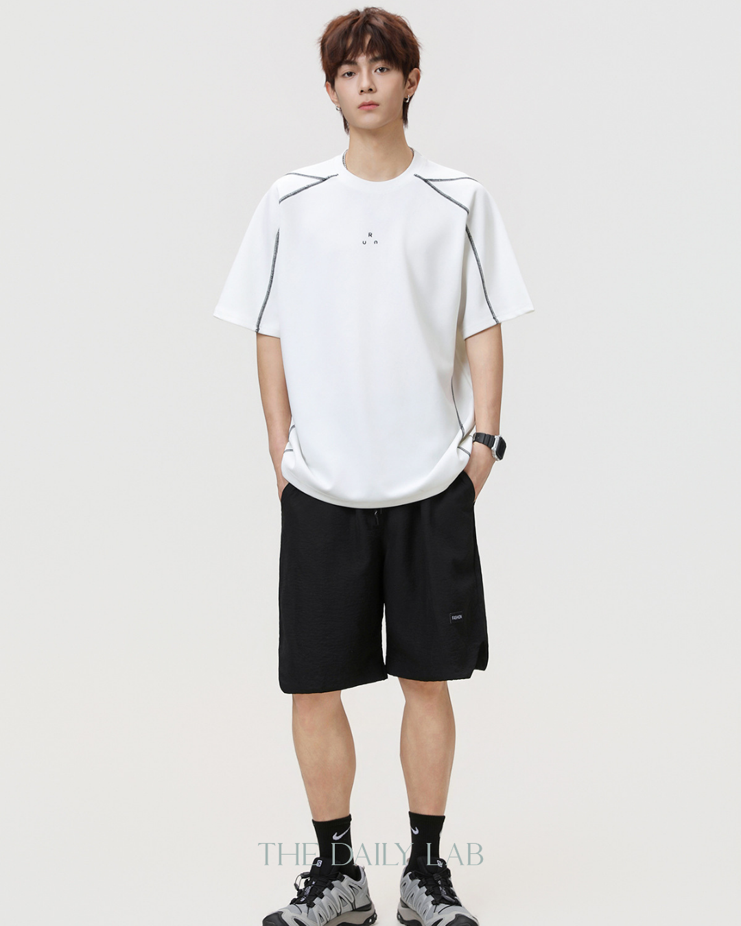 Sporty Colorblock Graphic Tee in White