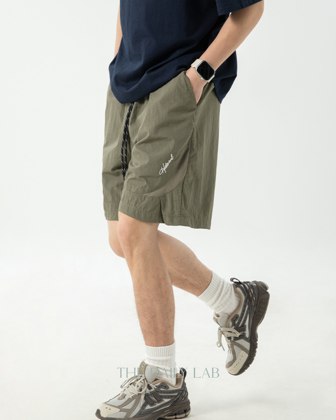 Nylon Embroidered Sports Shorts in Green