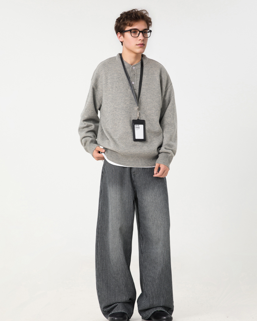 Vintage Washed Vertical-Stripe Jeans In Black
