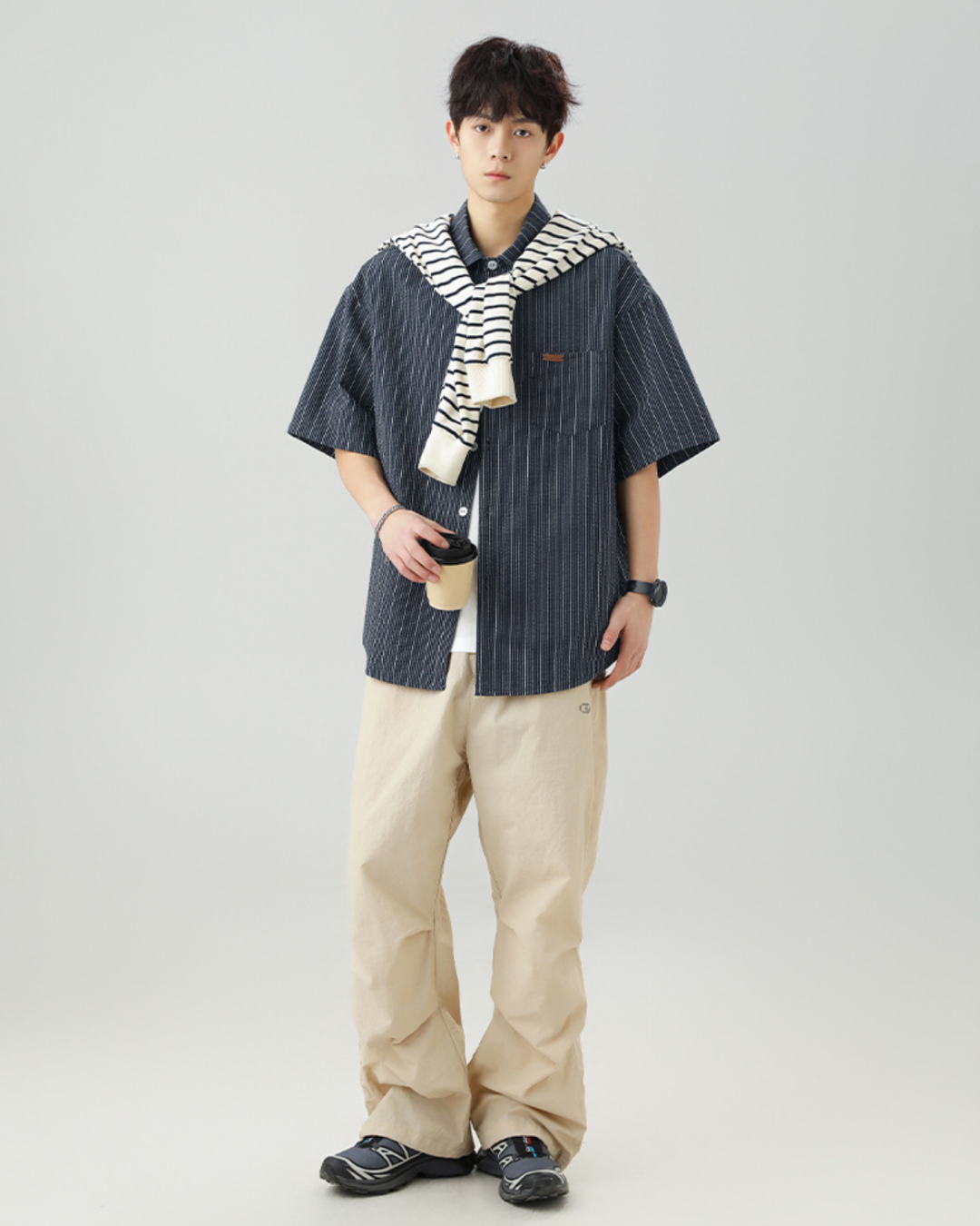 Striped Buttoned Overshirt in Navy (In-Stock)