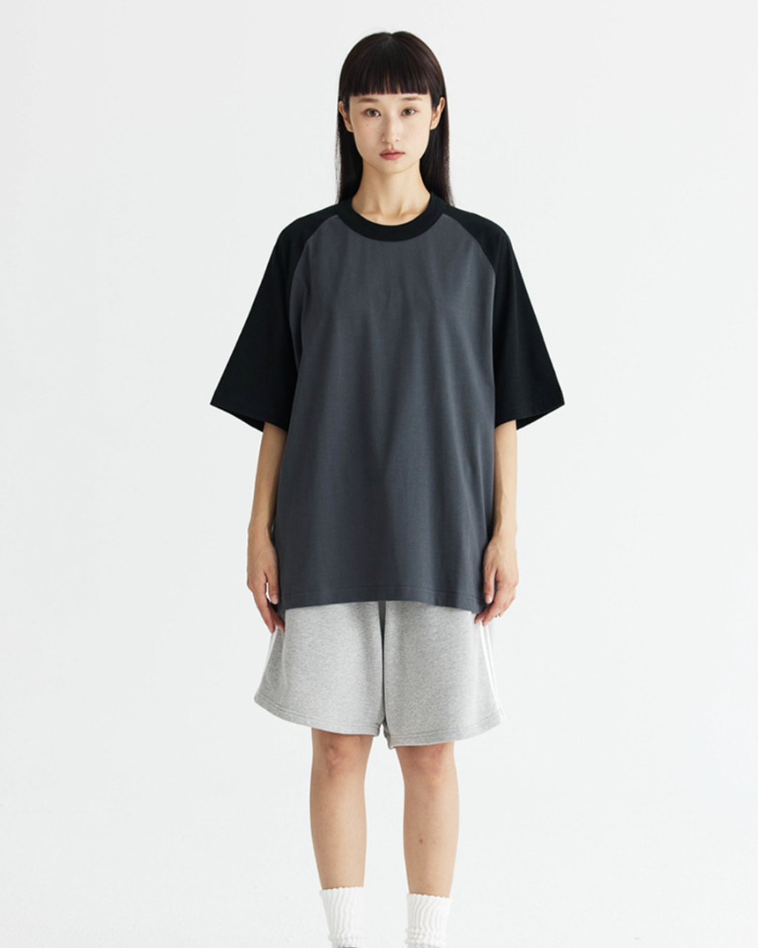 DualTone Patchwork Oversized Tee in Dark Grey