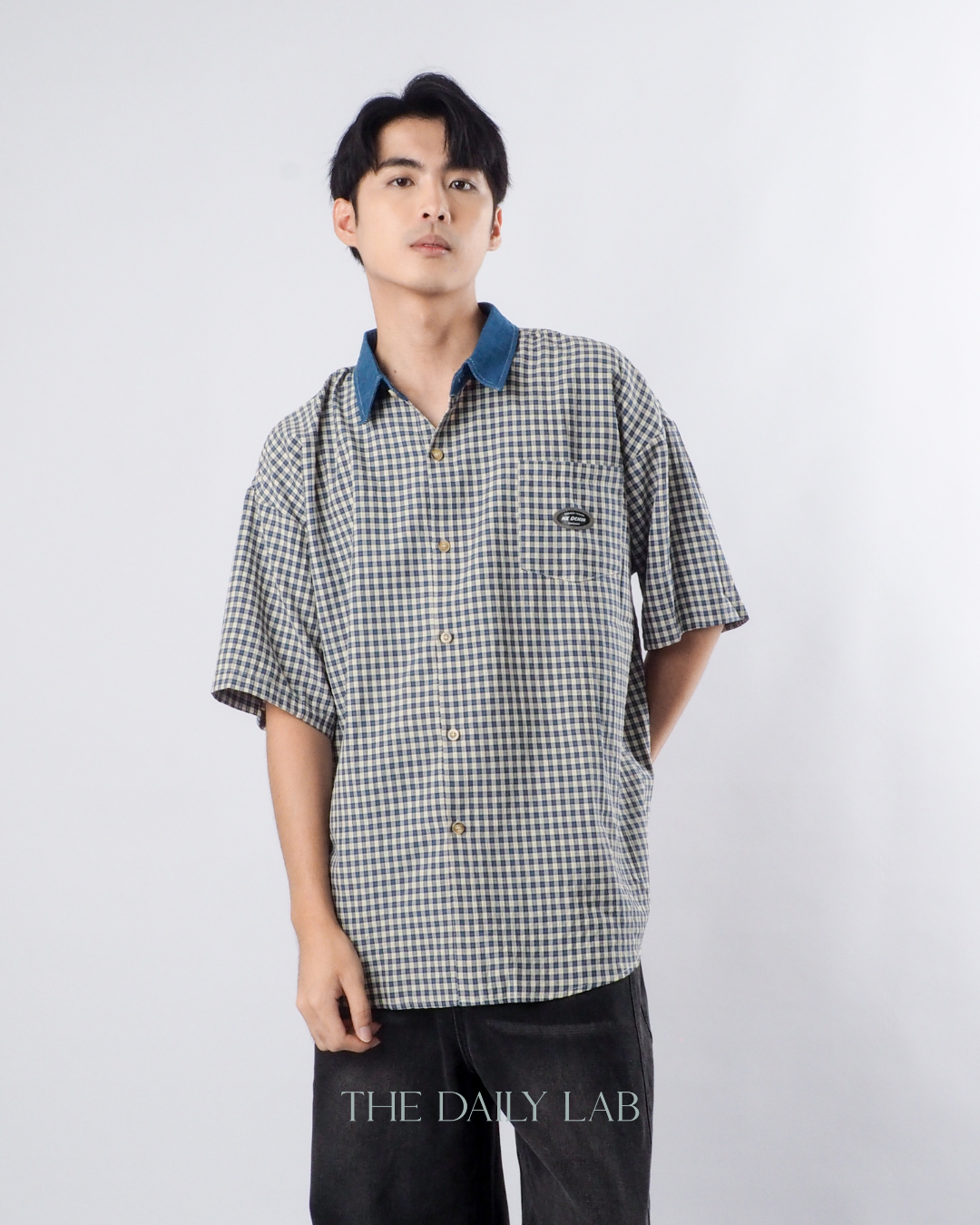 Japanese Vintage Plaid Denim Shirt in Blue