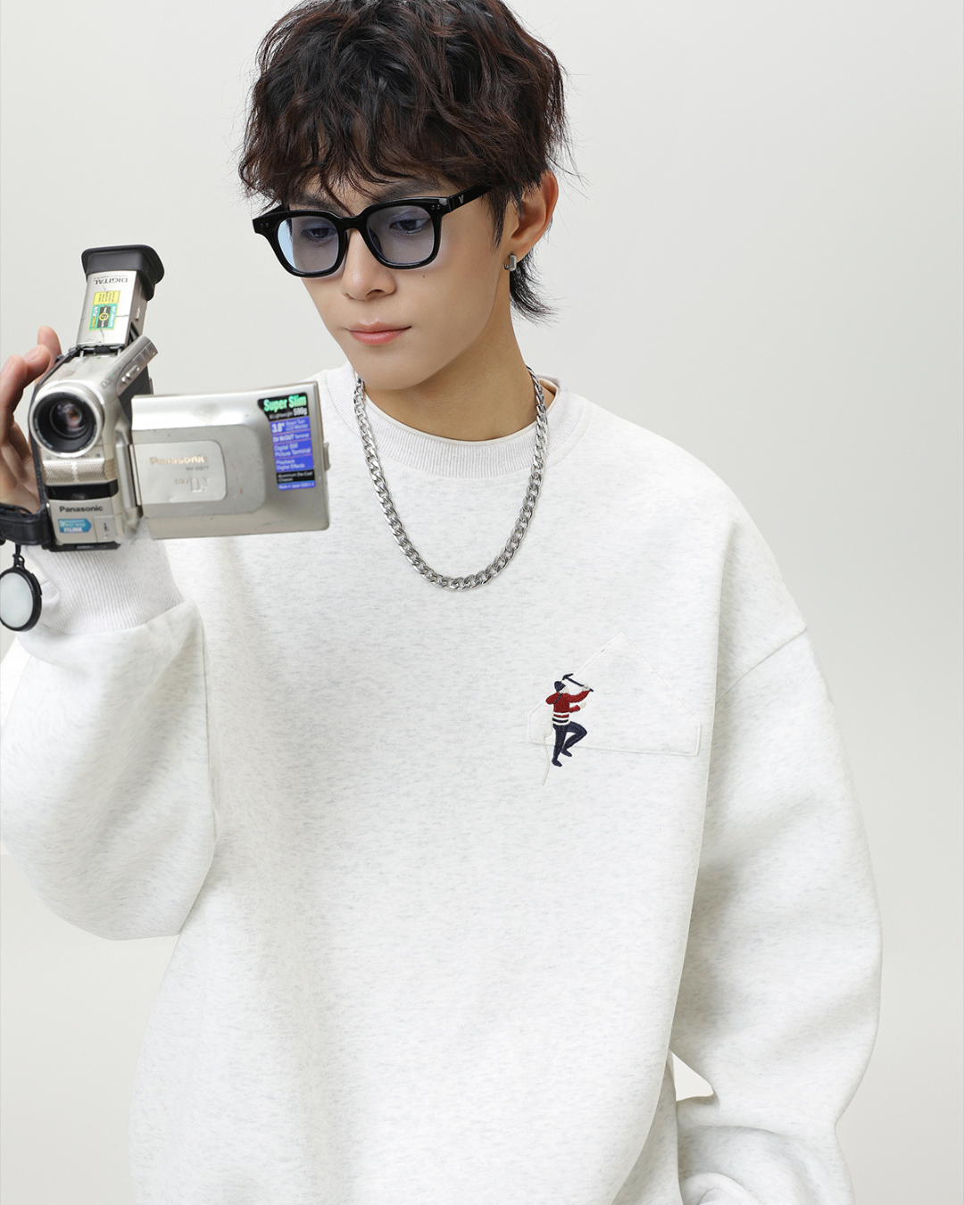 Heavyweight Crew Neck Sweatshirt Sports Jacket In White