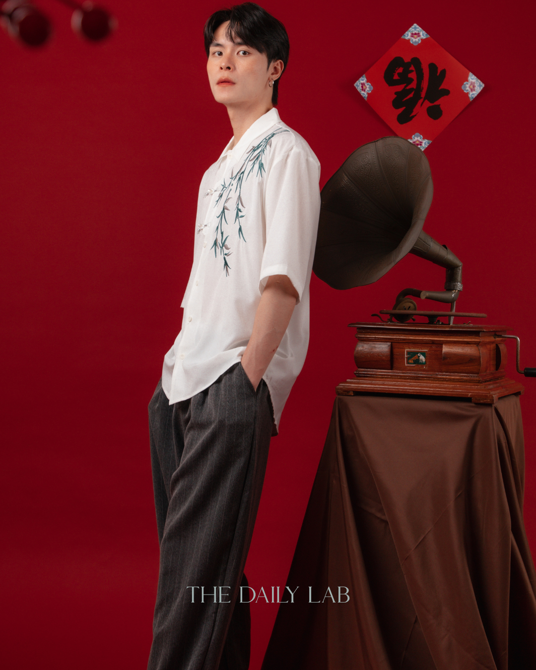 Embroidered Bamboo Chinese Shirt in White