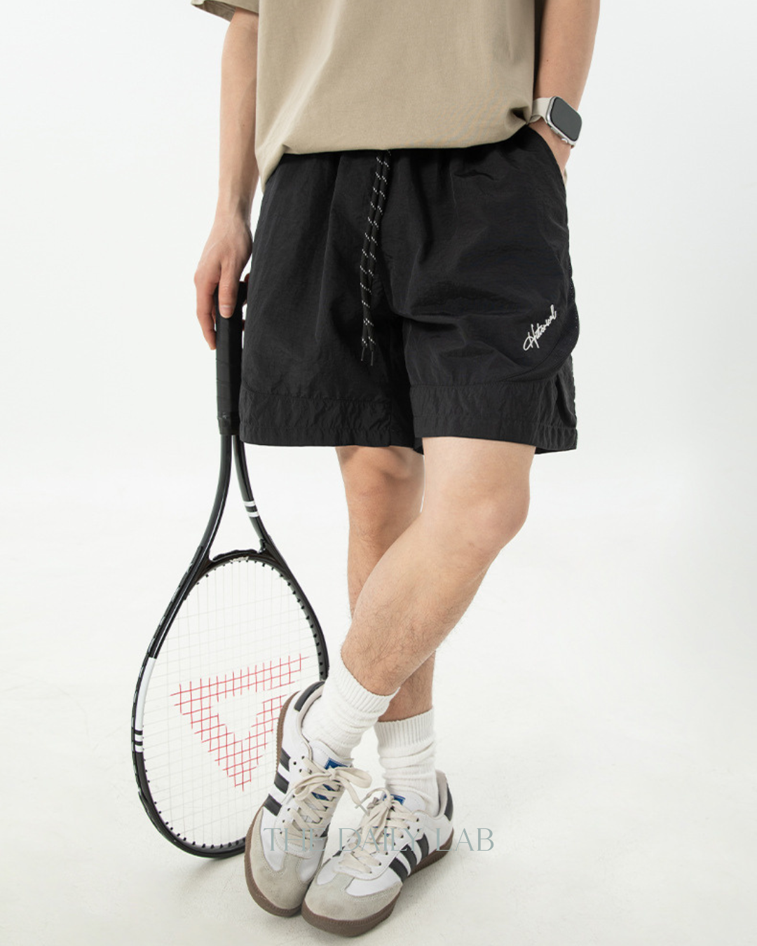 Nylon Embroidered Sports Shorts in Black
