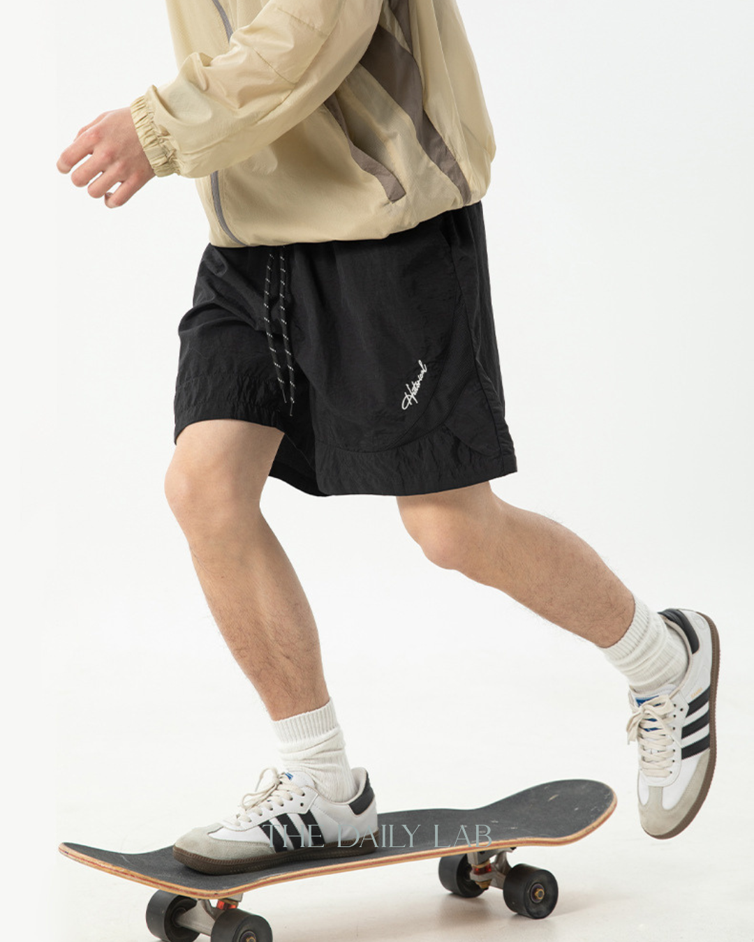 Nylon Embroidered Sports Shorts in Black