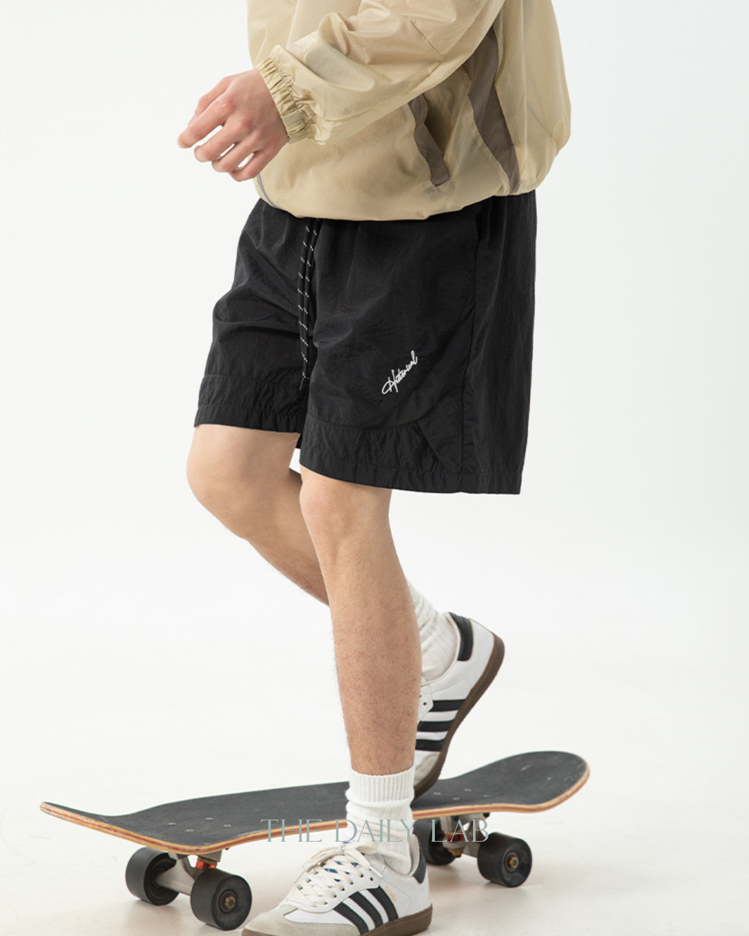 Nylon Embroidered Sports Shorts in Black