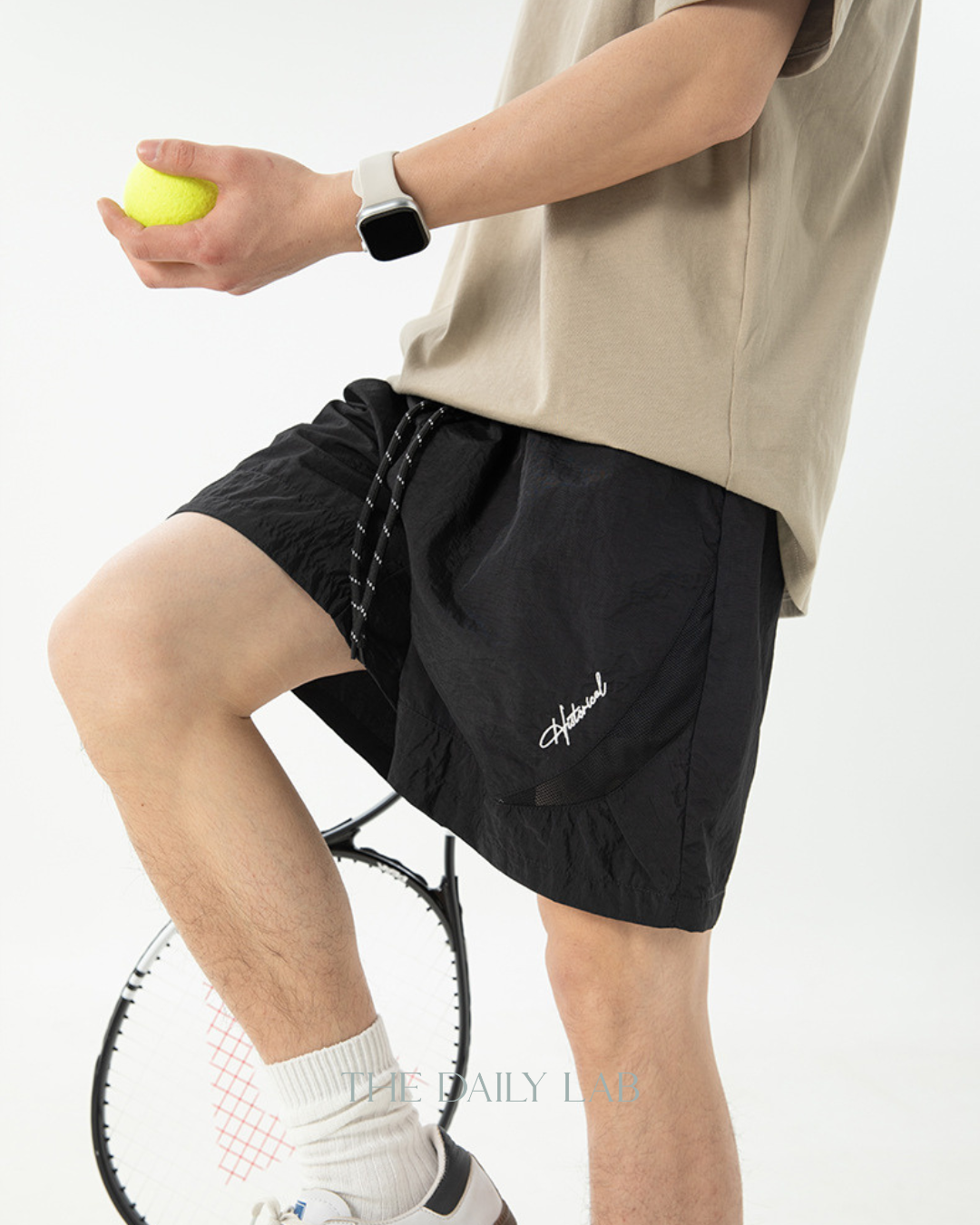 Nylon Embroidered Sports Shorts in Black