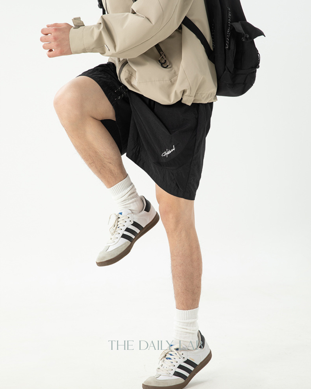 Nylon Embroidered Sports Shorts in Black