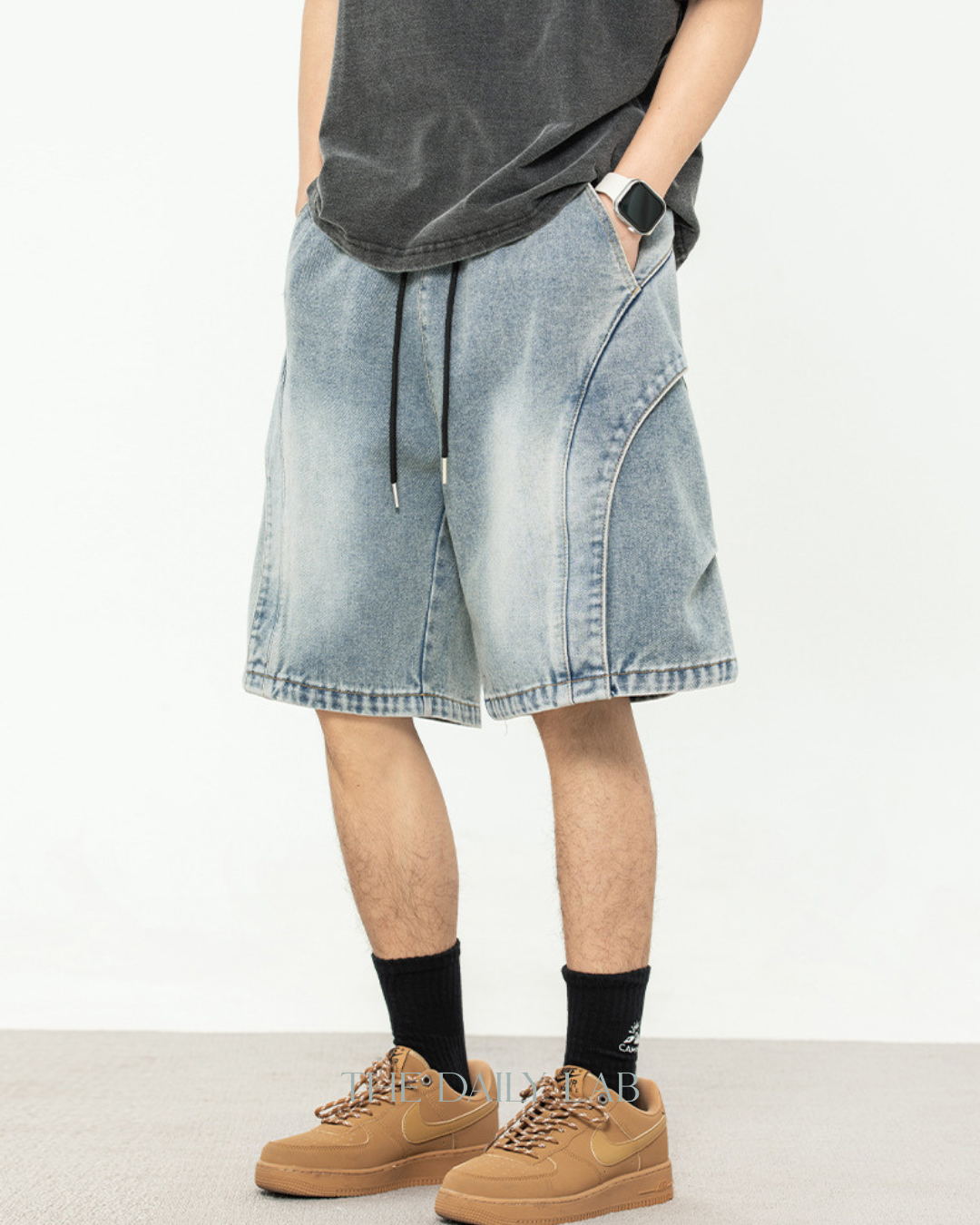 Washed Denim Shorts in Blue