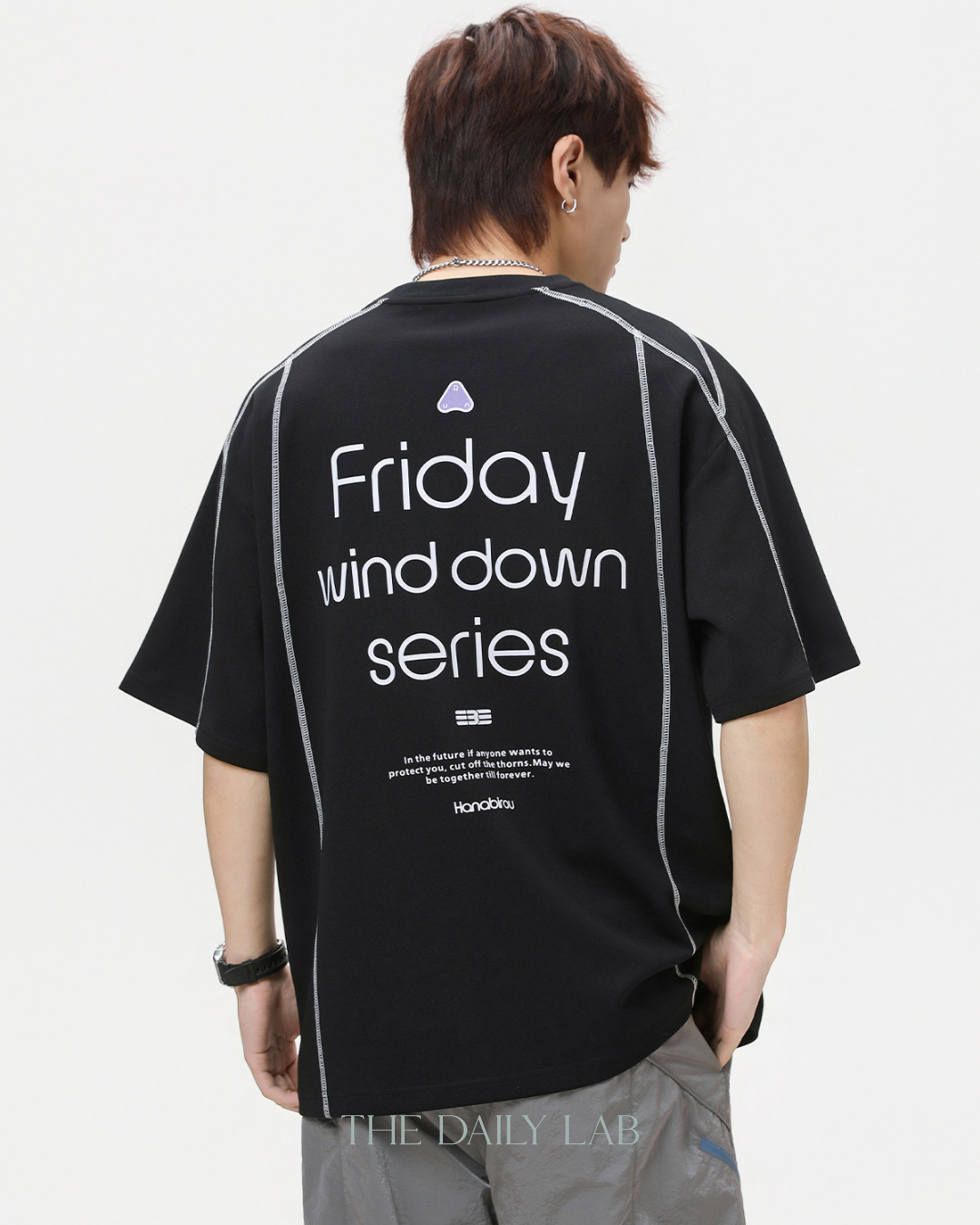 Sporty Colorblock Graphic Tee in Black
