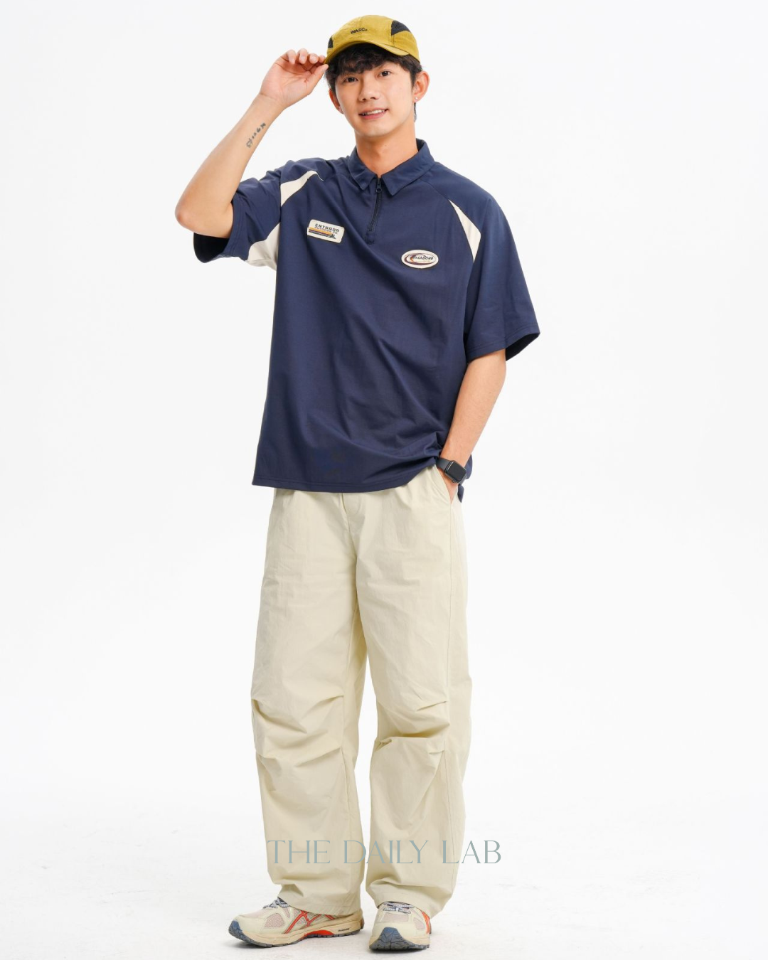 Logo Zipper Polo Shirt in Navy Blue
