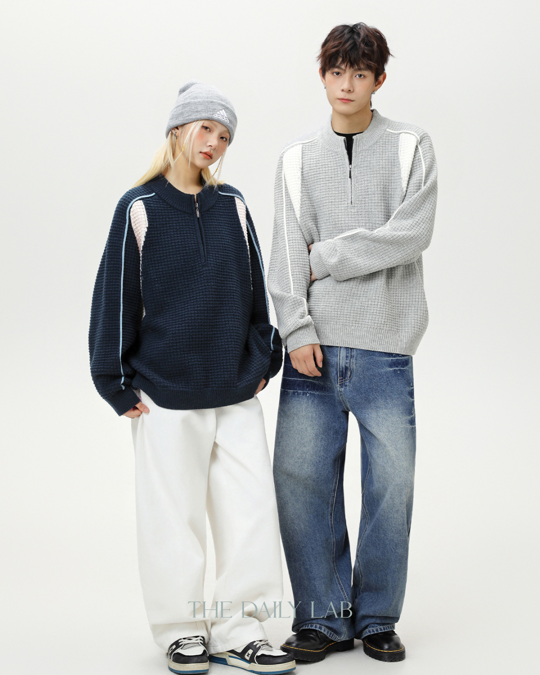 Colorblock Fleece Knit Jacket in Navy Blue