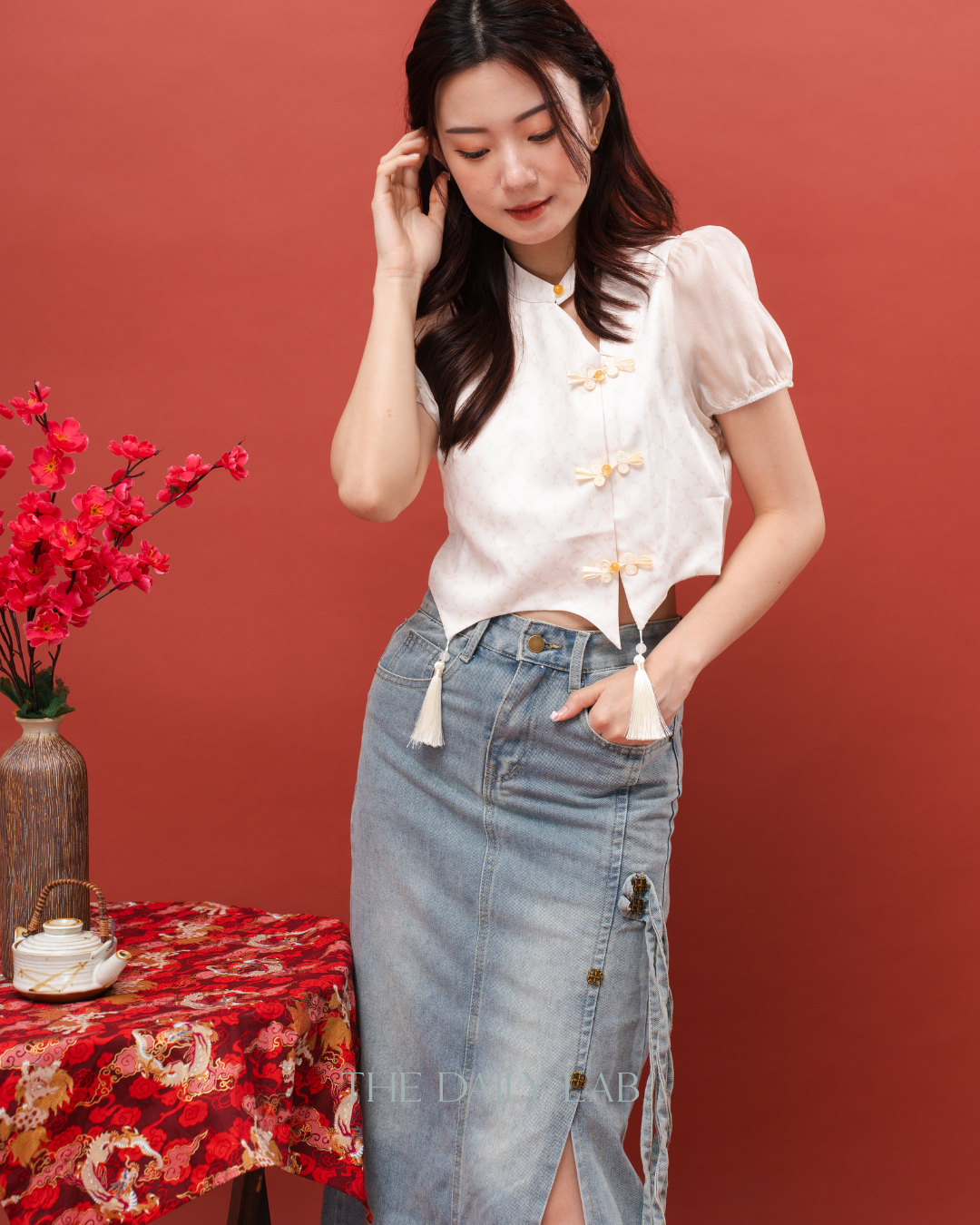 Vintage Puff Sleeve Qipao Top