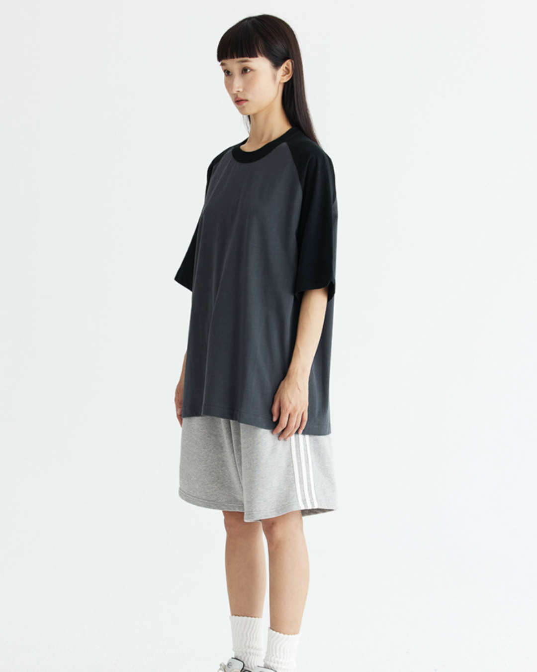 DualTone Patchwork Oversized Tee in Dark Grey