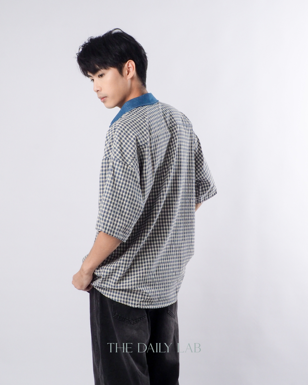 Japanese Vintage Plaid Denim Shirt in Blue