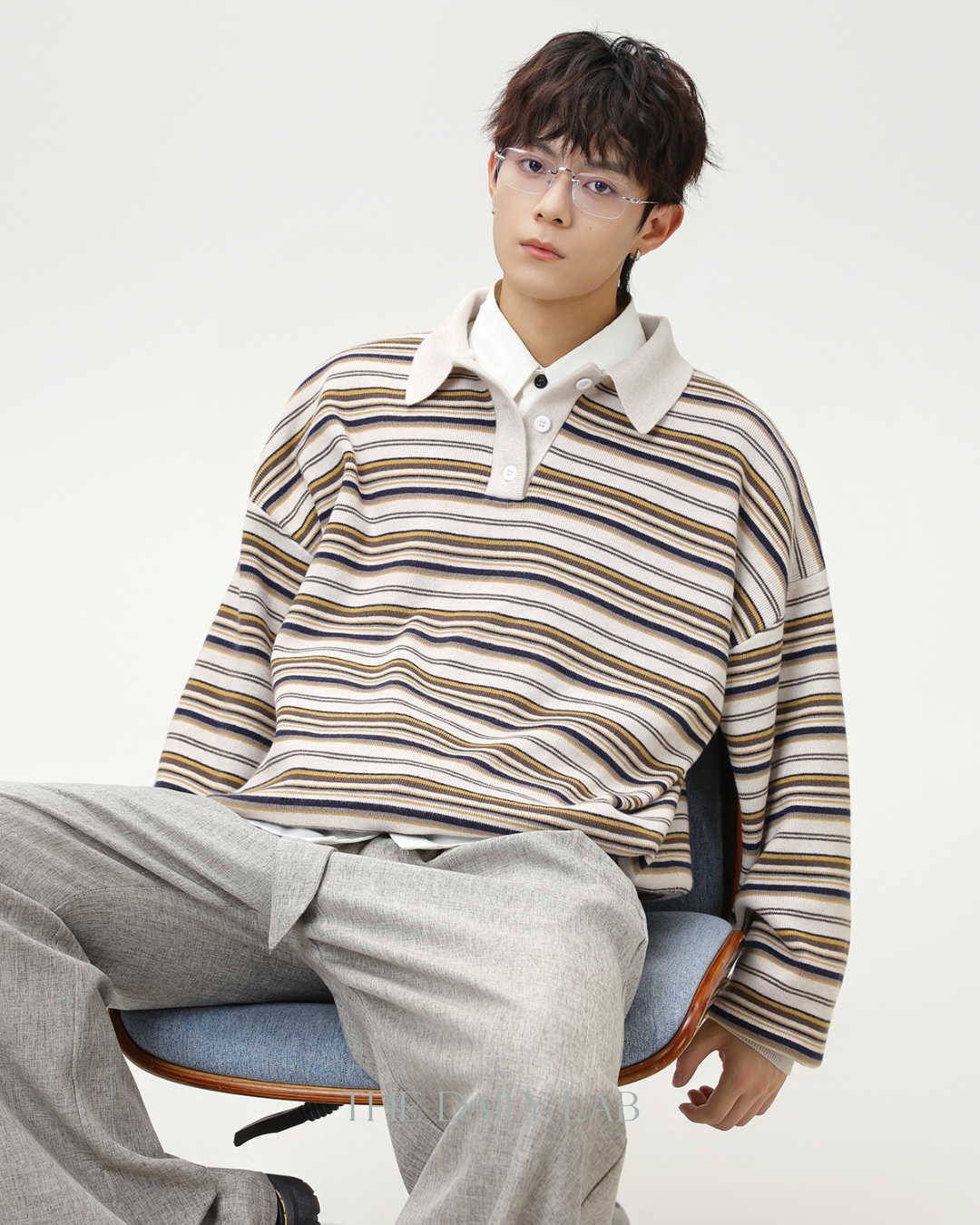 Vintage Striped Loose Casual T-Shirt in White Coffee