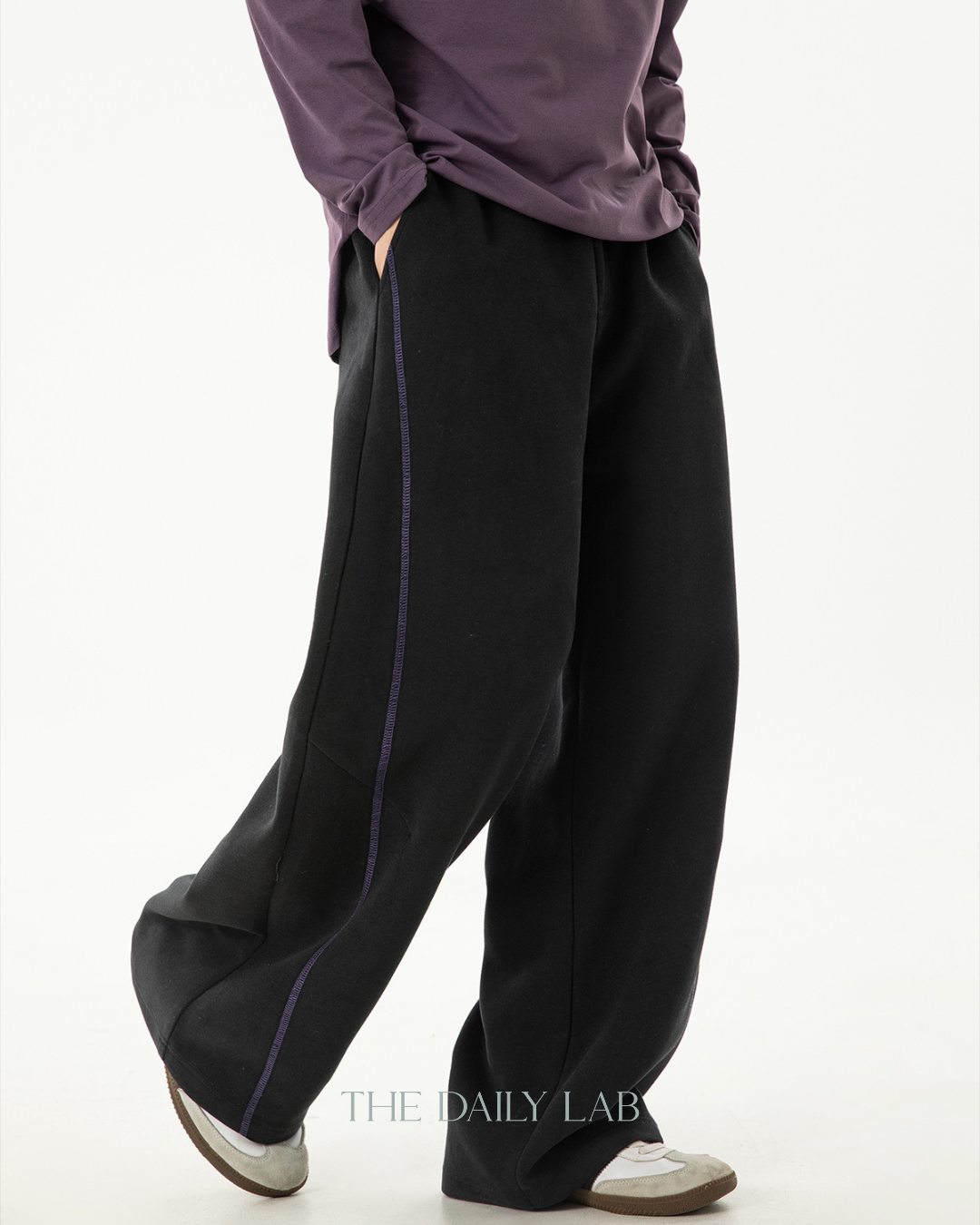 Heavyweight Color-blocked With Contrast Stitching Casual Pants In Black