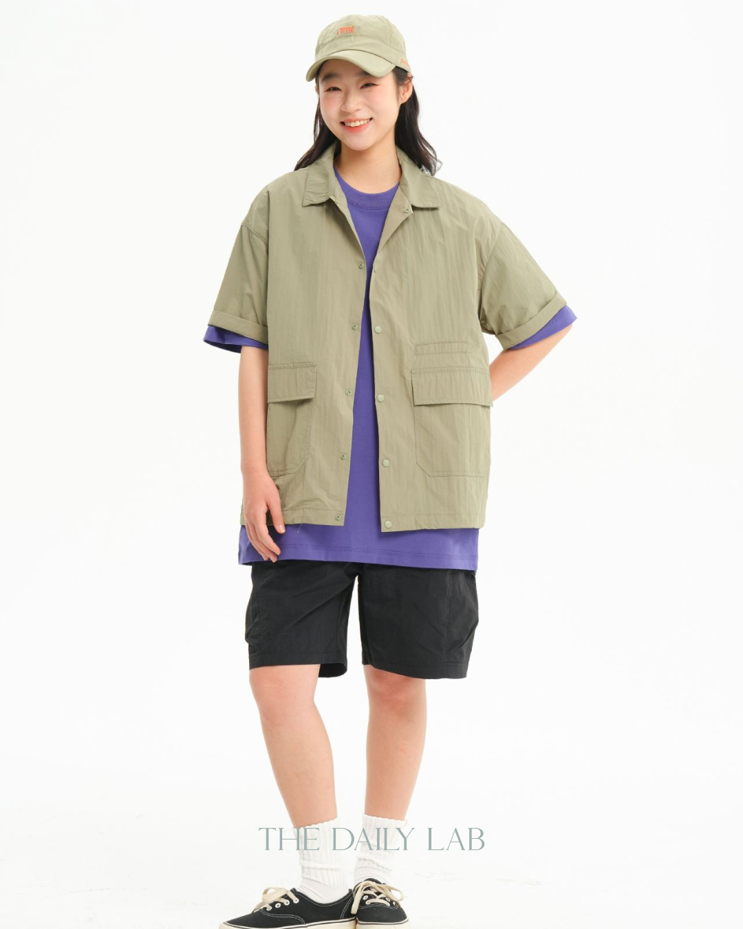 Solid Color Functional Short Sleeve Shirt In Green
