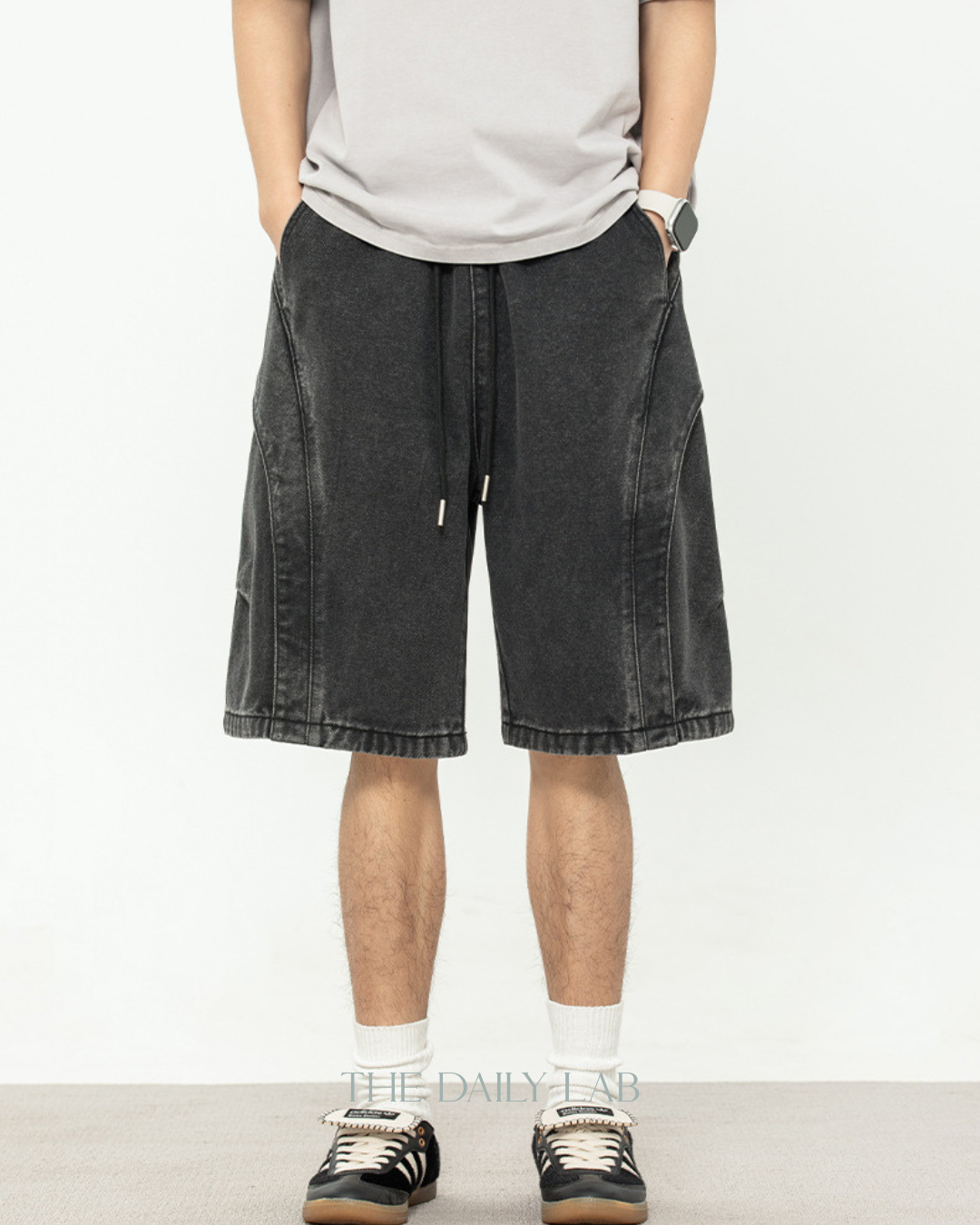 Washed Denim Shorts in Black