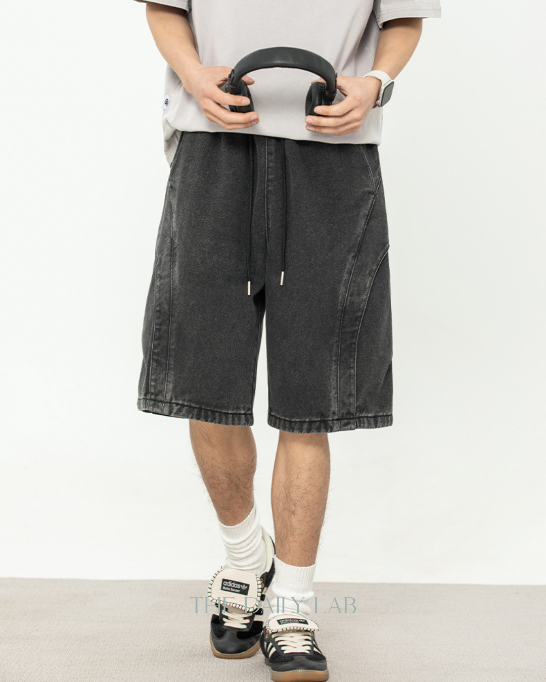 Washed Denim Shorts in Black