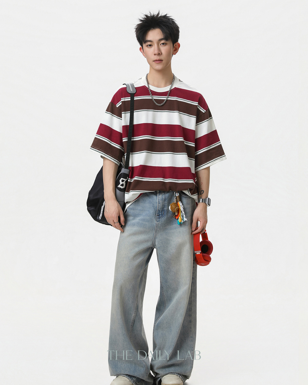 Wide Stripe Graphic Tee in Red