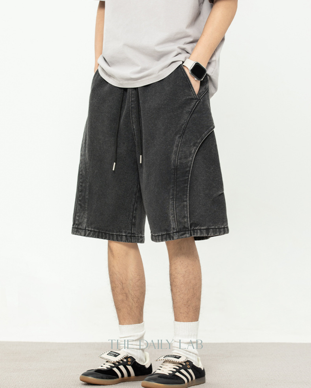 Washed Denim Shorts in Black