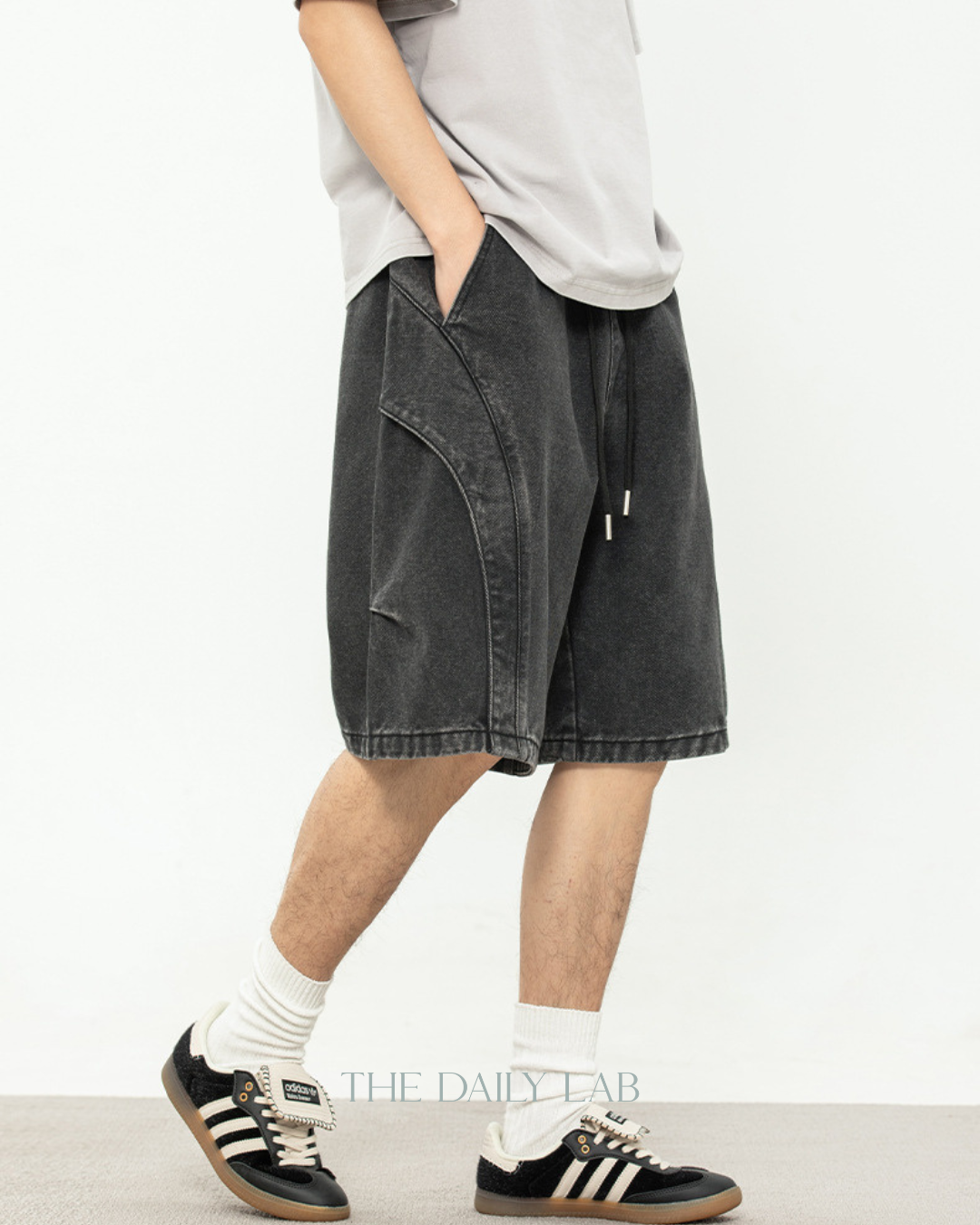 Washed Denim Shorts in Black