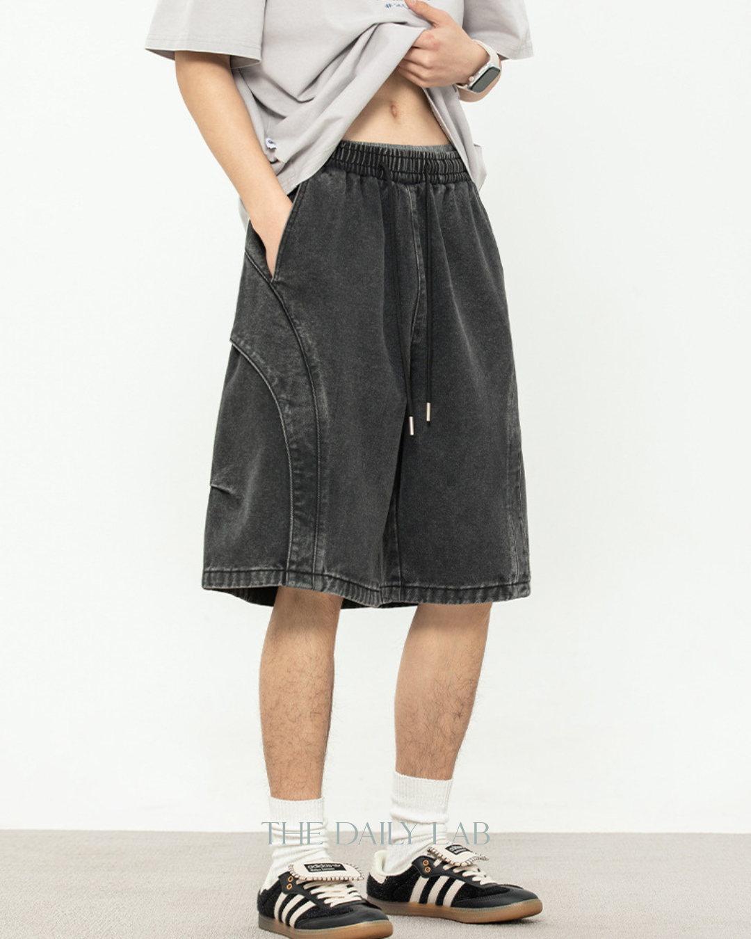 Washed Denim Shorts in Black