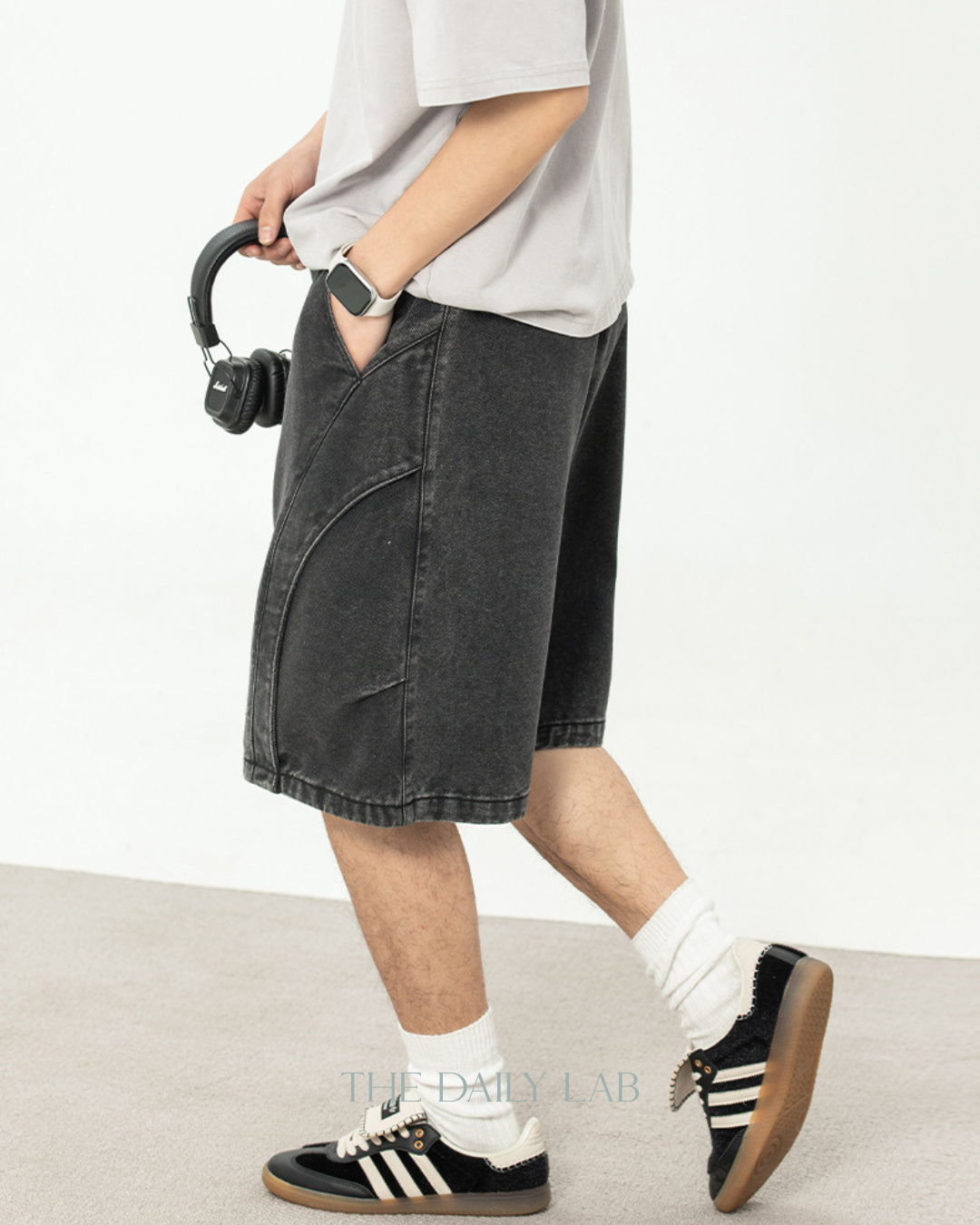 Washed Denim Shorts in Black
