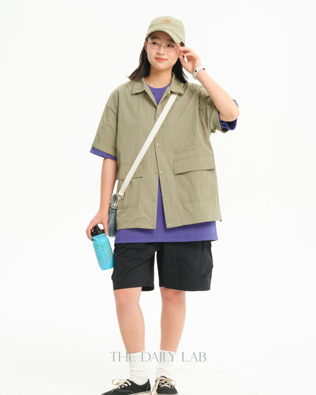 Solid Color Functional Short Sleeve Shirt In Green