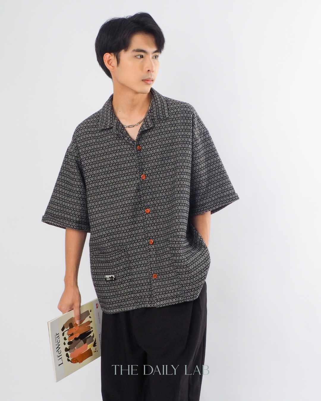 Japanese Retro Workwear Denim Shirt in Black