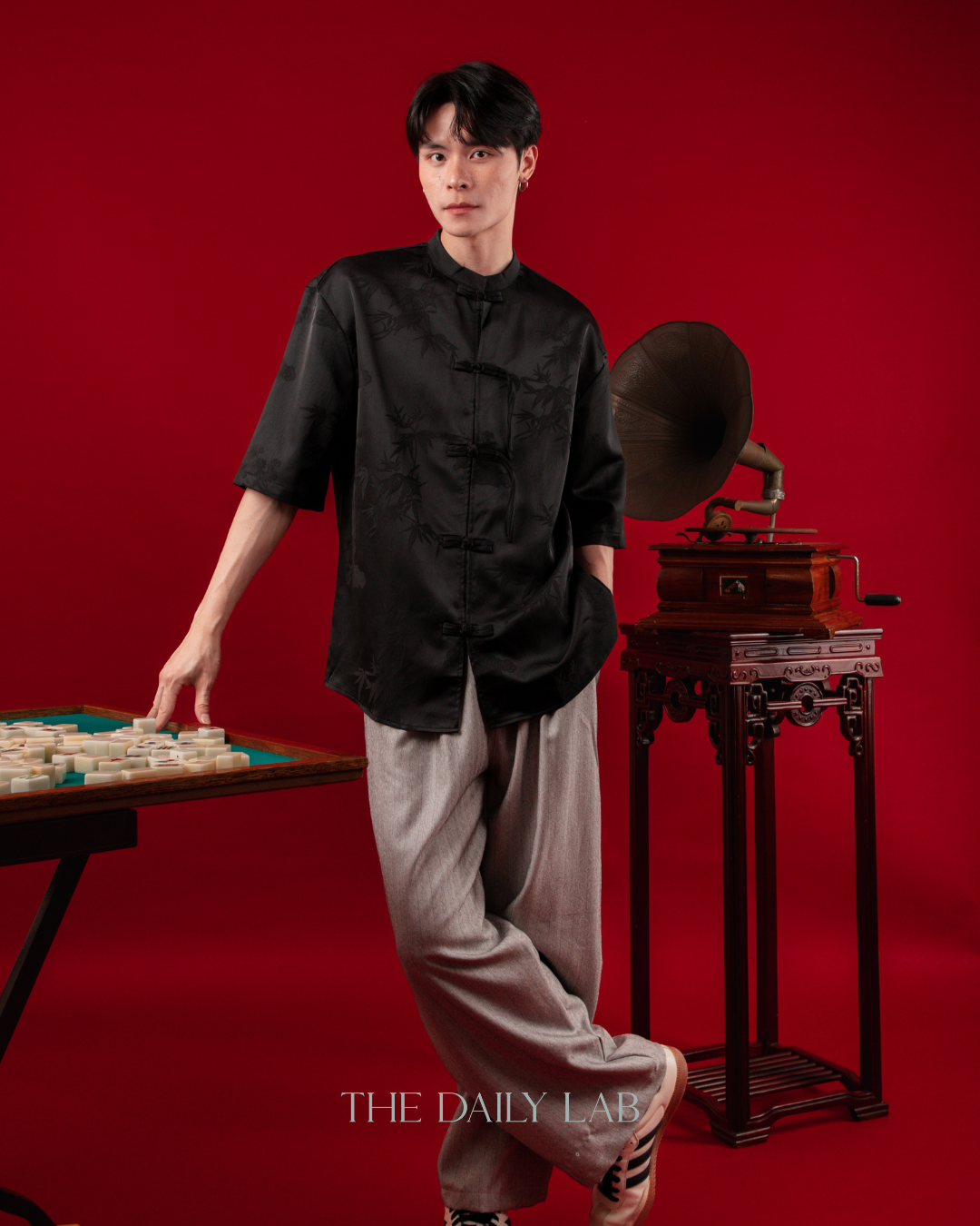 Vintage Mandarin Collar Coat in Black