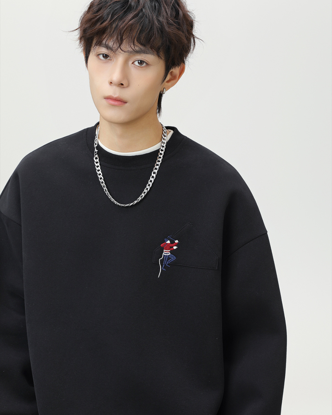 Heavyweight Crew Neck Sweatshirt Sports Jacket In Black
