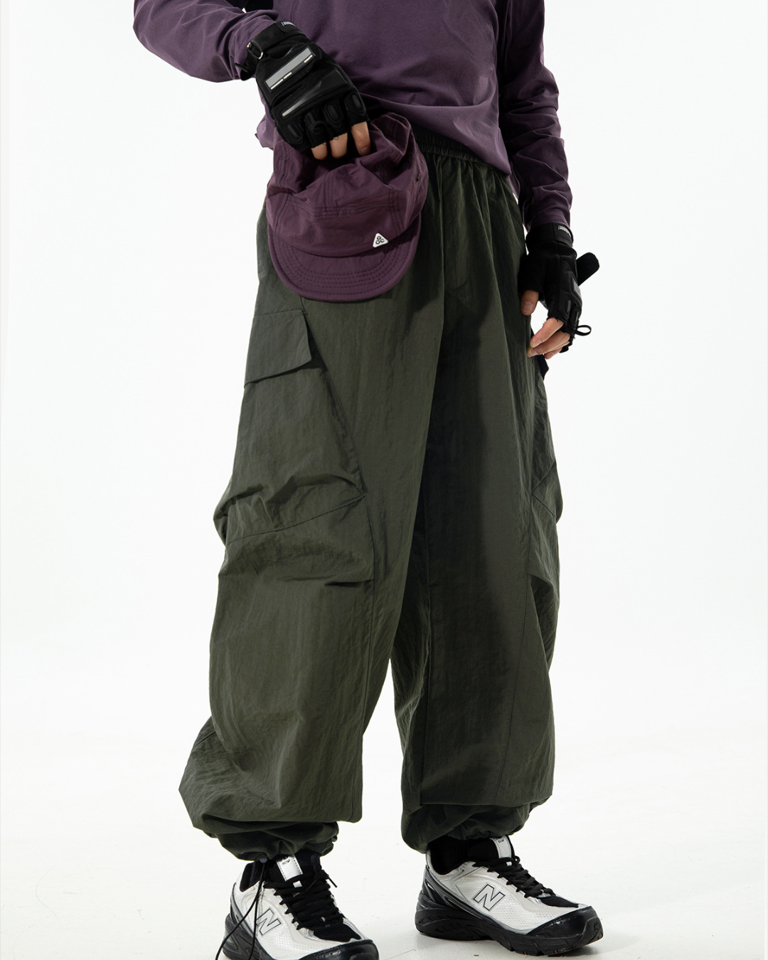 Water-resistant Outdoor Cargo Paratrooper Pants In Gray Green