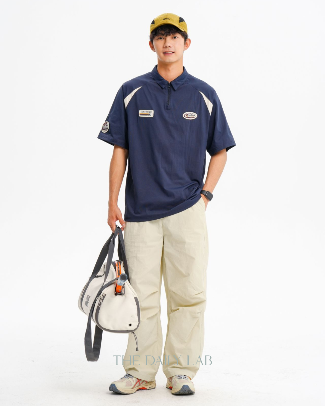 Logo Zipper Polo Shirt in Navy Blue